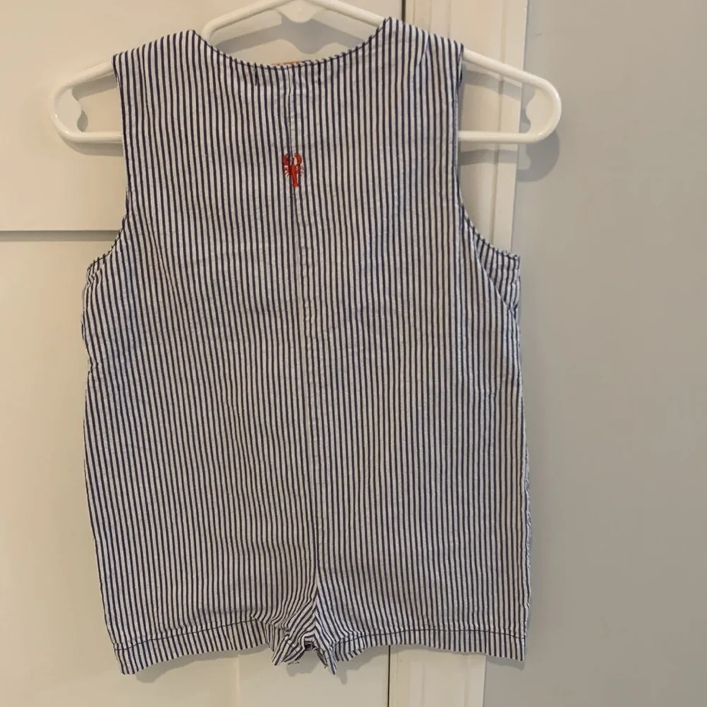 Baby Luigi-  Striped Navy & White Lobster One-Piece Romper